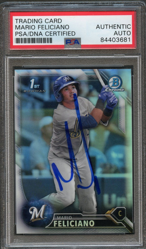2016 Bowman Draft Chrome #BDC-48 Mario Feliciano Signed Card PSA Slabbed Auto Brewers