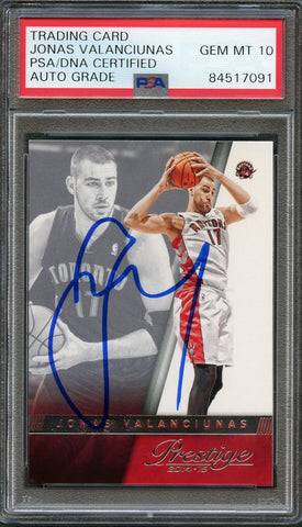 2014-15 Panini Prestige #152 Jonas Valanciunas Signed Card AUTO 10 PSA Slabbed Raptors