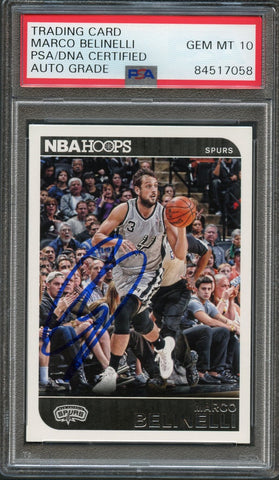 2014-15 NBA Hoops #98 Marco Belinelli Signed Card AUTO 10 PSA Slabbed Spurs