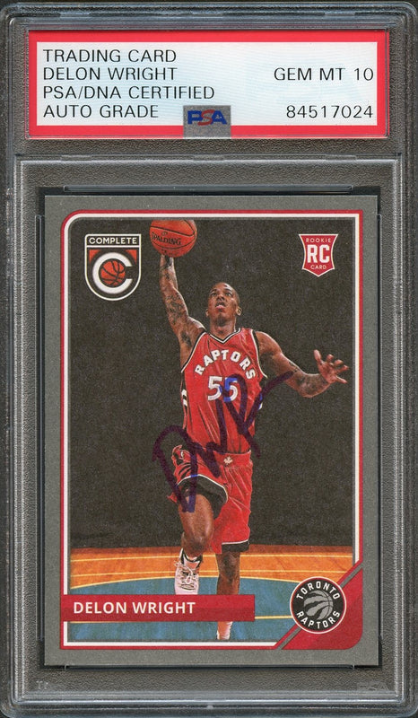 2015-16 Panini Complete #316 Delon Wright Signed Card AUTO 10 PSA/DNA Slabbed RC