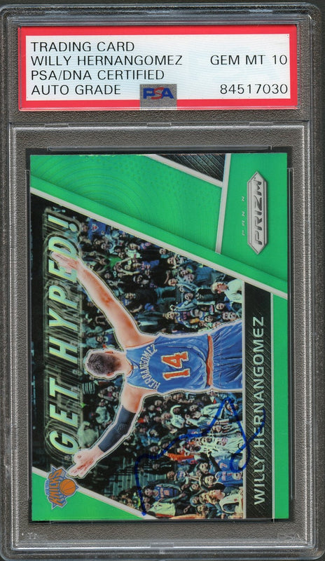 2017-18 PRIZM GET HYPED GREEN #GH-WH Willy Hernangomez Signed Card AUTO 10 PSA Slabbed Knicks