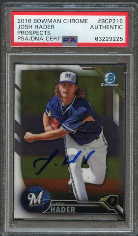 2016 Bowman Chrome Prospects #BCP216 Josh Hader Signed Card PSA Slabbed Auto Brewers