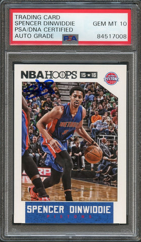 2015-16 NBA Hoops #228 Spencer Dinwiddie Signed Card AUTO 10 PSA Slabbed Pistons