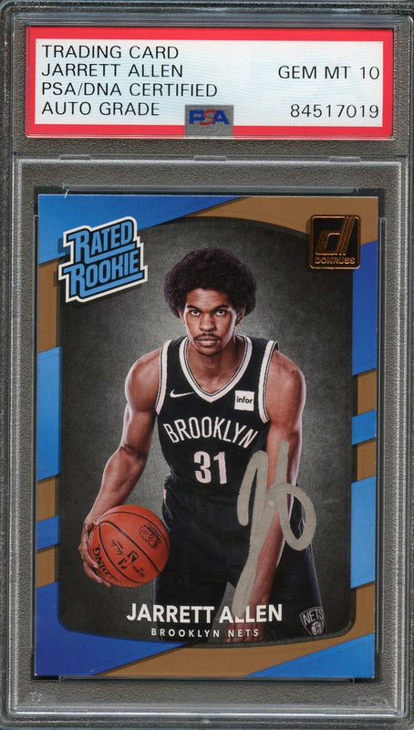 2017 Donruss Rated Rookie # 179 Jarrett Allen Signed Card AUTO 10 PSA Slabbed RC Nets
