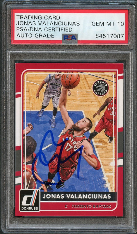2015-16 Donruss Basketball #110 Jonas Valanciunas Signed Card AUTO 10 PSA Slabbed Toronto Raptors