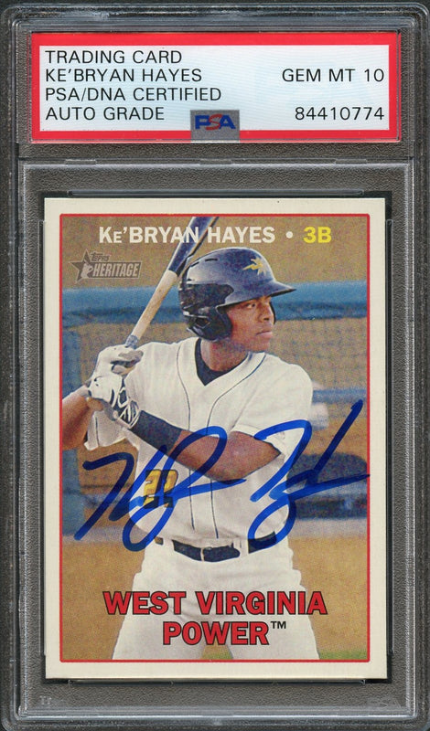 2016 Topps Heritage Minors #187 Ke’Bryan Hayes Signed Card PSA Slabbed Auto Grade 10 Pirates