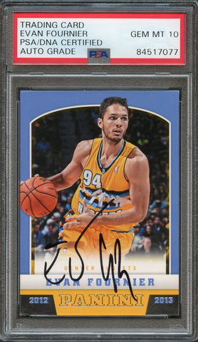 2012-13 Panini Basketball #253 Evan Fournier Signed Card AUTO 10 PSA Slabbed Nuggets