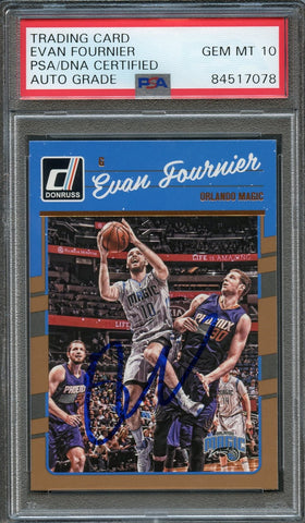 2016-17 Donruss #70 Evan Fournier Signed Card AUTO 10 PSA Slabbed Magic