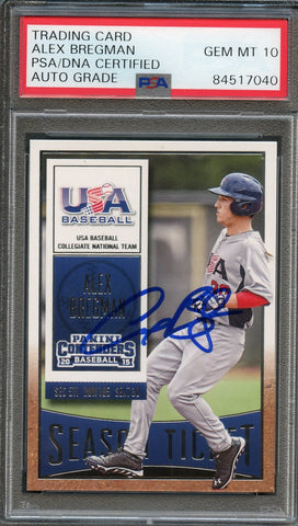 2015 Contenders Season Ticket #64 Alex Bregman Signed Card PSA Slabbed Auto 10 USA