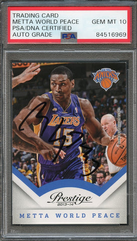 2013-14 Panini Prestige #52 Metta World Peace Signed Card AUTO 10 PSA Slabbed Knicks