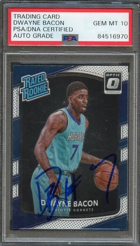 2017-18 Optic Rated Rookie #161 Dwayne Bacon Signed Card AUTO 10 PSA/DNA Slabbed RC Hornets