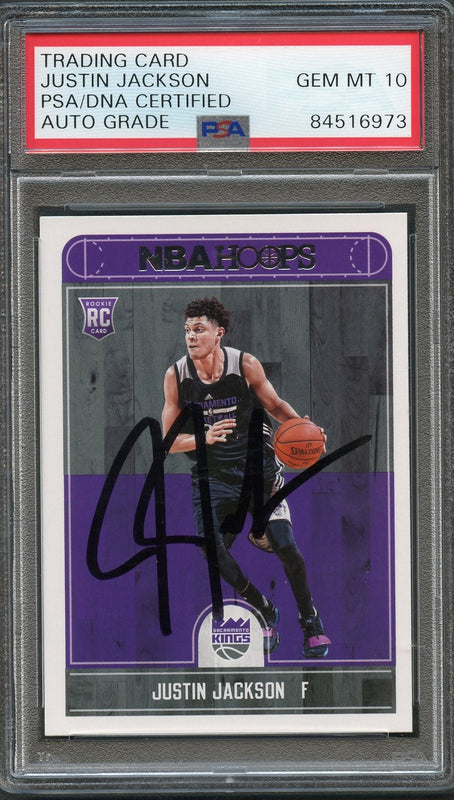 2017-18 NBA Hoops #265 JUSTIN JACKSON Signed Card AUTO 10 PSA Slabbed RC Kings
