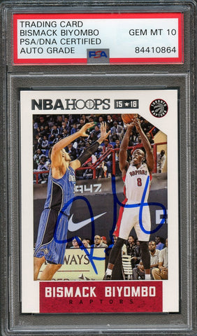 2015-16 NBA Hoops #225 Bismack Biyombo Signed Card AUTO 10 PSA Slabbed