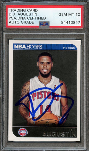 2014-15 NBA Hoops #55 D.J. Augustin Signed Card AUTO 10 PSA Slabbed Pistons