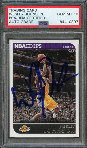 2014-15 NBA Hoops #175 Wesley Johnson Signed Card Auto 10 PSA Slabbed