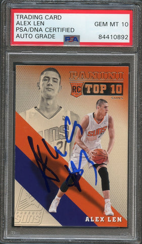 2013-14 Panini TOP 10 #10 ALEX LEN Signed Card AUTO 10 PSA Slabbed RC Suns