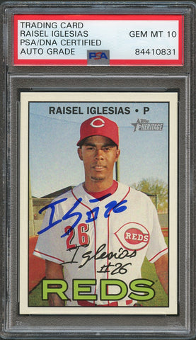 2016 Topps Heritage #604 Raisel Iglesias Signed Card PSA Slabbed Auto Grade 10 Reds