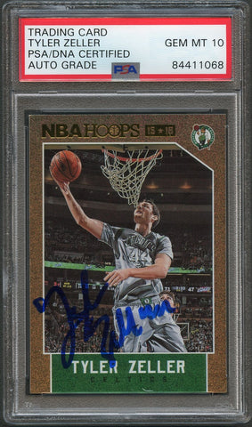 2015-16 NBA Hoops #180 Tyler Zeller Signed Card AUTO 10 PSA/DNA Slabbed Celtics
