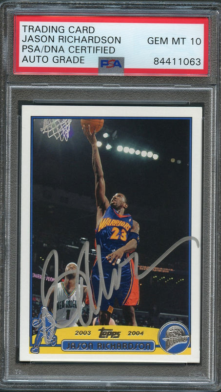 2003-04 Topps Basketball #23 Jason Richardson Signed Card AUTO 10 PSA Slabbed Warriors