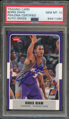 2007-08 Fleer #192 Boris Diaw Signed Card AUTO 10 PSA Slabbed Suns