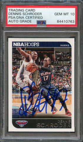 2014-15 NBA Hoops #11 Dennis Schroder Signed Card AUTO 10 PSA Slabbed Hawks