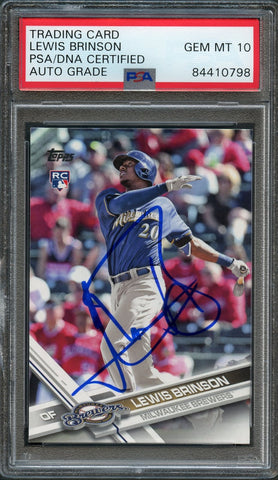 2017 Topps Update #US226 Lewis Brinson Signed RC Card Auto Grade 10 PSA Slabbed