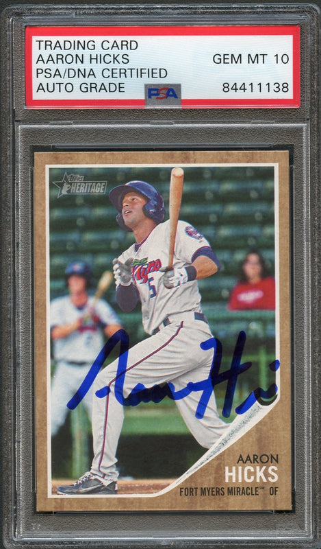 2011 Topps Heritage Minors #19 Aaron Hicks Signed Card PSA Slabbed Auto 10 Yankees