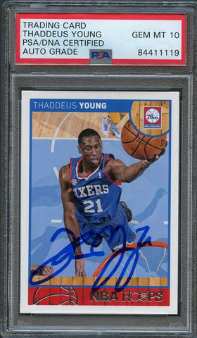 2013-14 NBA Hoops #16 Thaddeus Young Signed Card AUTO 10 PSA Slabbed 76ers