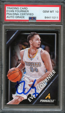 2013-14 Pinnacle #99 Evan Fournier Signed Card AUTO 10 PSA Slabbed Nuggets