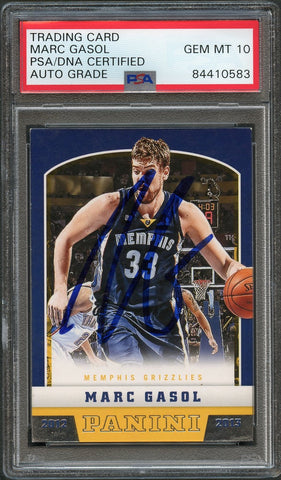 2012-13 Panini Basketball #110 Marc Gasol Signed Card AUTO 10 PSA Slabbed Grizzlies