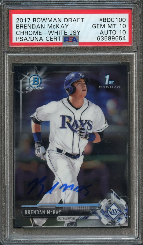 2017 BOWMAN CHROME #BDC100 BRENDAN MCKAY Signed Card PSA 10 Slabbed AUTO Grade 10 Rays
