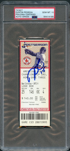 Dustin Pedroia 2007 ALCS Red Sox Cleveland Game 3 Signed Ticket PSA Slabbed Auto Grade 10 Red Sox