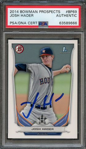 2014 Bowman Prospects #BP69 Josh Hader Signed Card PSA Slabbed Auto Astros