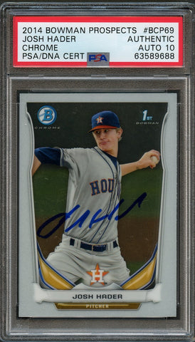 2014 Bowman Chrome #BCP69 Josh Hader Signed Card PSA Slabbed Auto 10