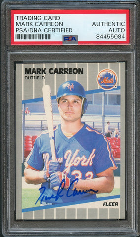 1989 Fleer #29 Mark Carreon Signed Card PSA Slabbed Auto Mets