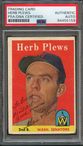 1958 Topps #109 Herb Plews Signed Card PSA Slabbed Auto Senators