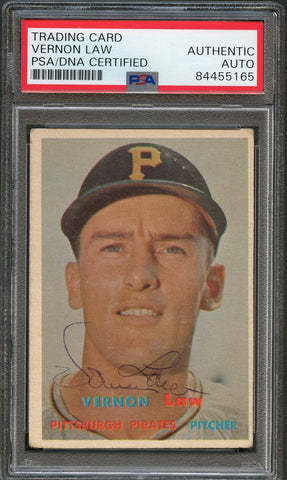 1957 TOPPS #199 VERNON LAW Signed Card PSA Slabbed Auto Pirates
