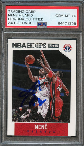 2015-16 NBA Hoops #56 Nene Signed AUTO 10 PSA Slabbed Wizards